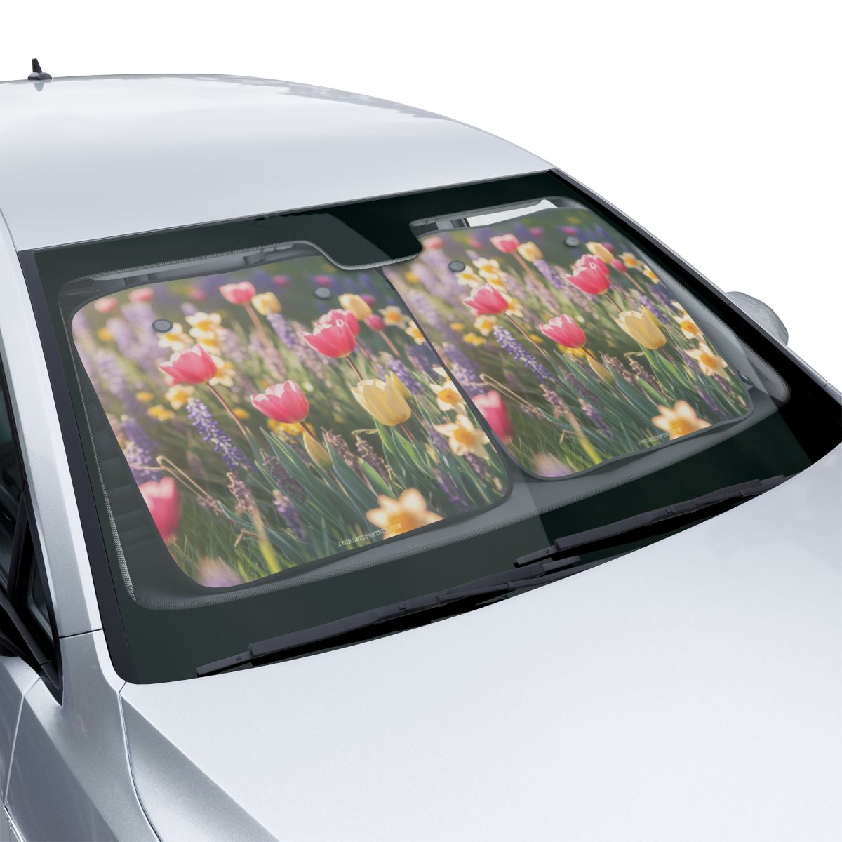 Floral Car Windshield Sun Shade with Spring Flowers Design