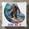 Bigfoot surfing a wave on a surfboard with "BIGFOOT'S SURF CO." text.