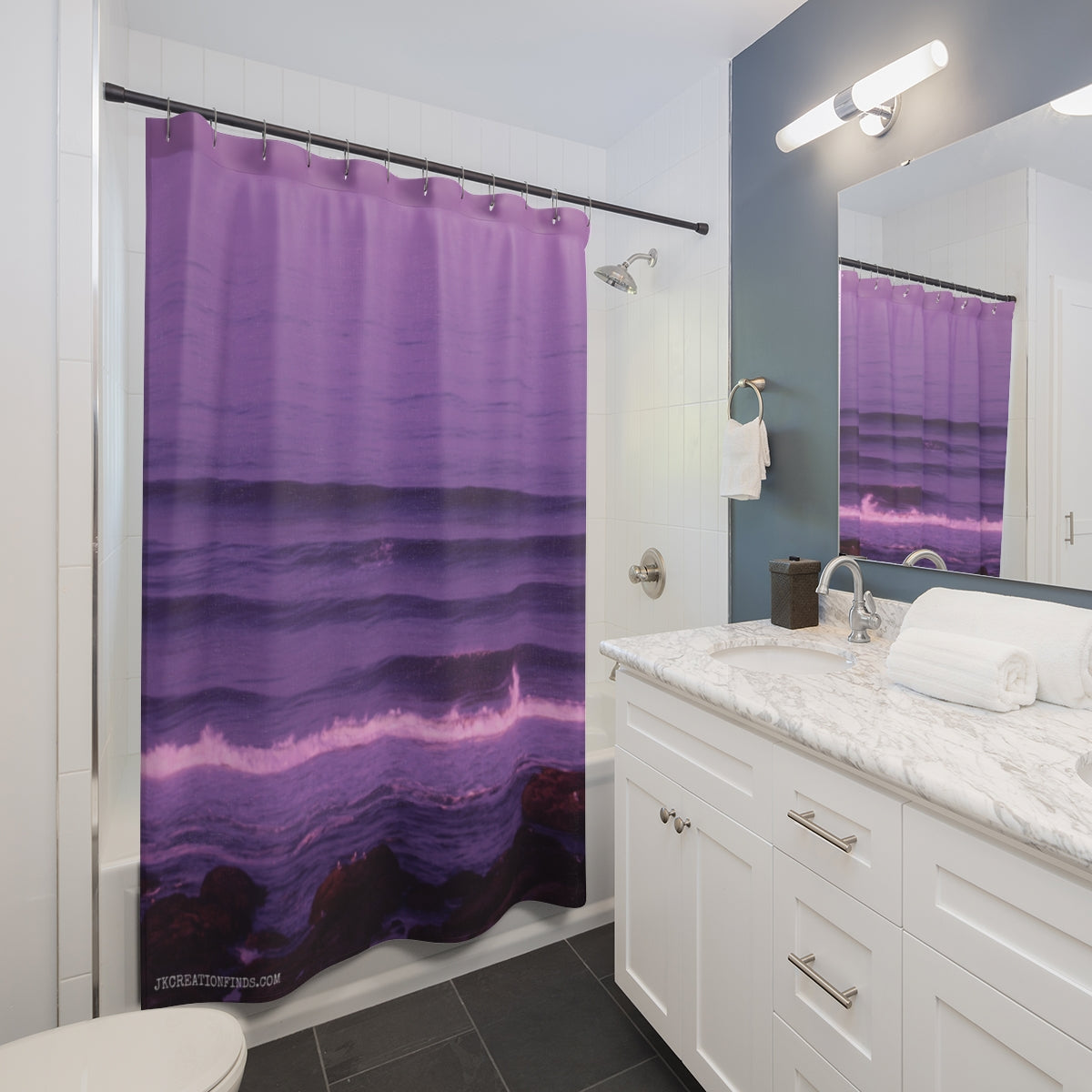 Purple Ocean Wave Patterned Shower Curtain Decor