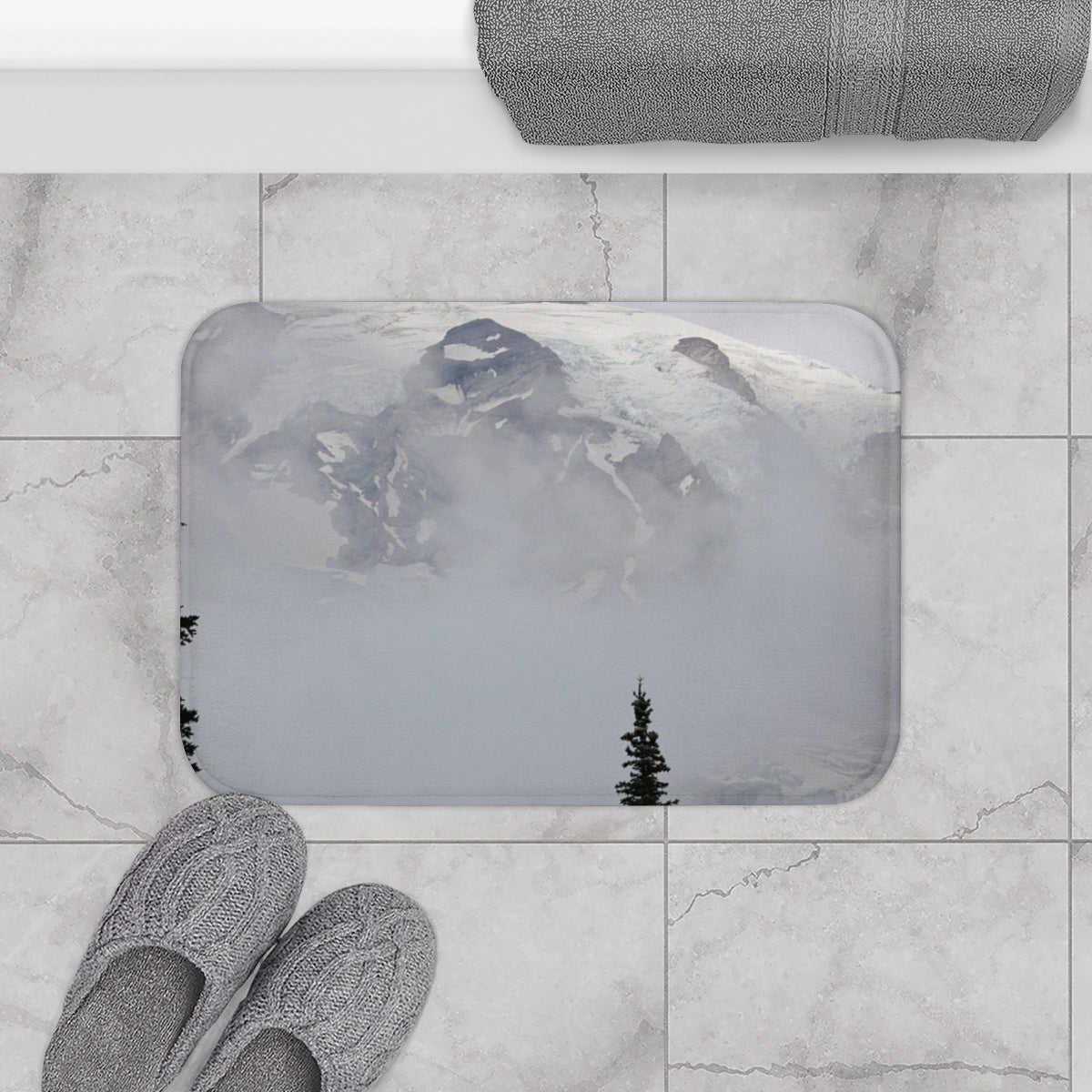 Misty Mountain Landscape Design Bath Mat