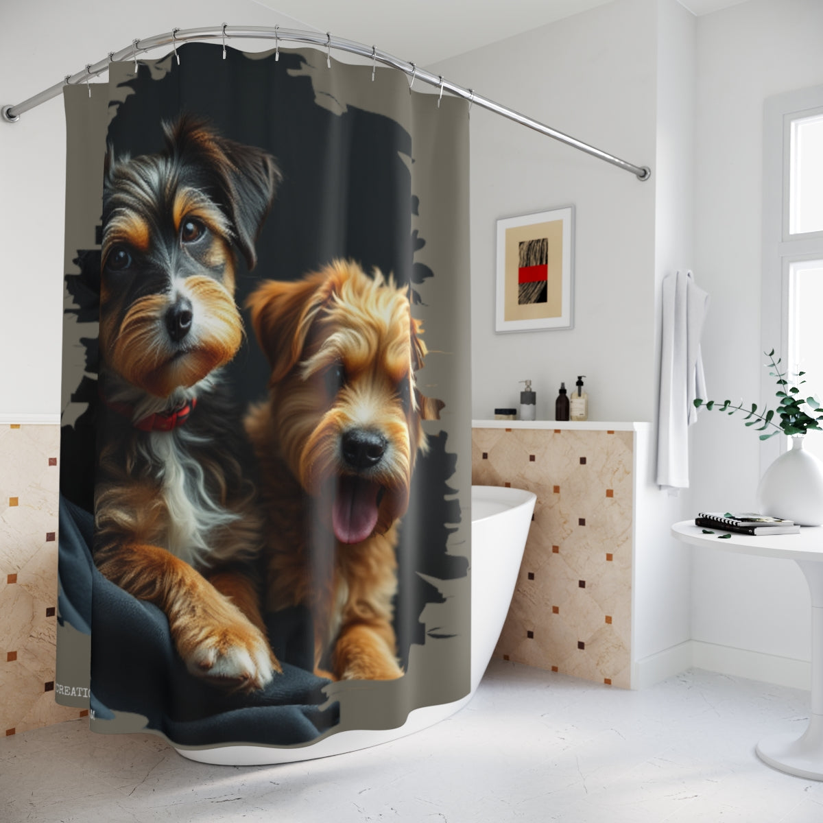 Adorable Puppy Pair Print Shower Curtain Decor