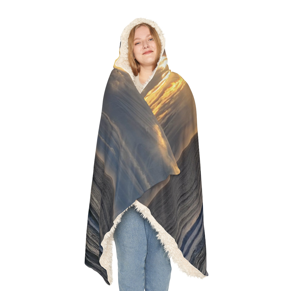 Cozy Beach Sunset Hooded Blanket Product