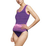 Purple Ocean Waves Print Women's Swimsuit Bathing Suit