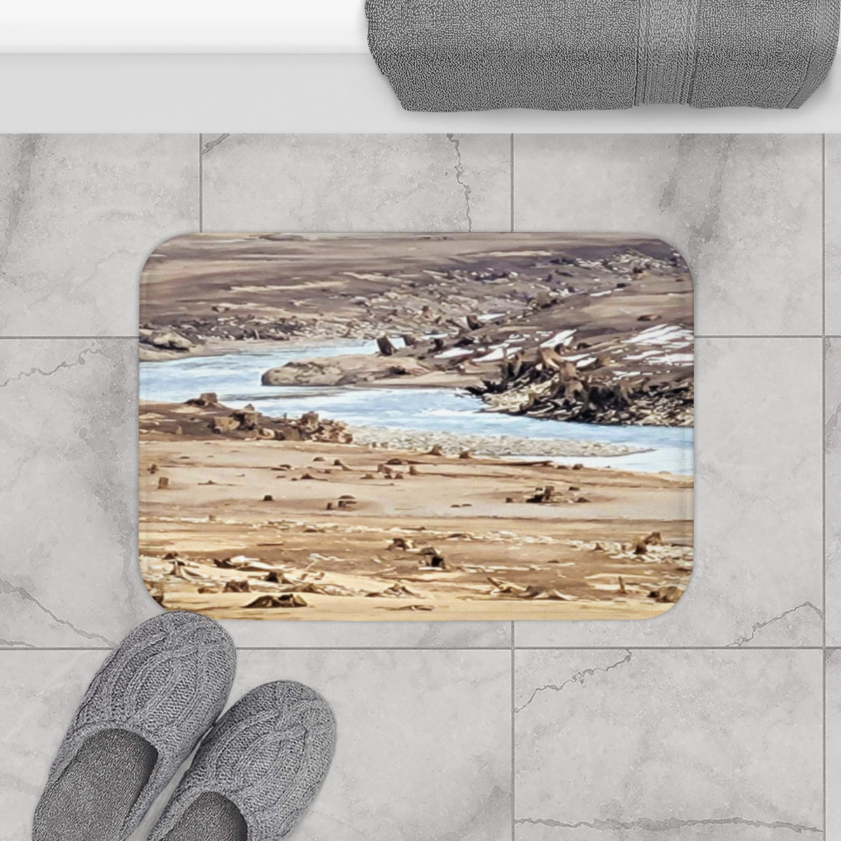 Scenic River and Rocks Bath Mat for a Stylish Home Decor