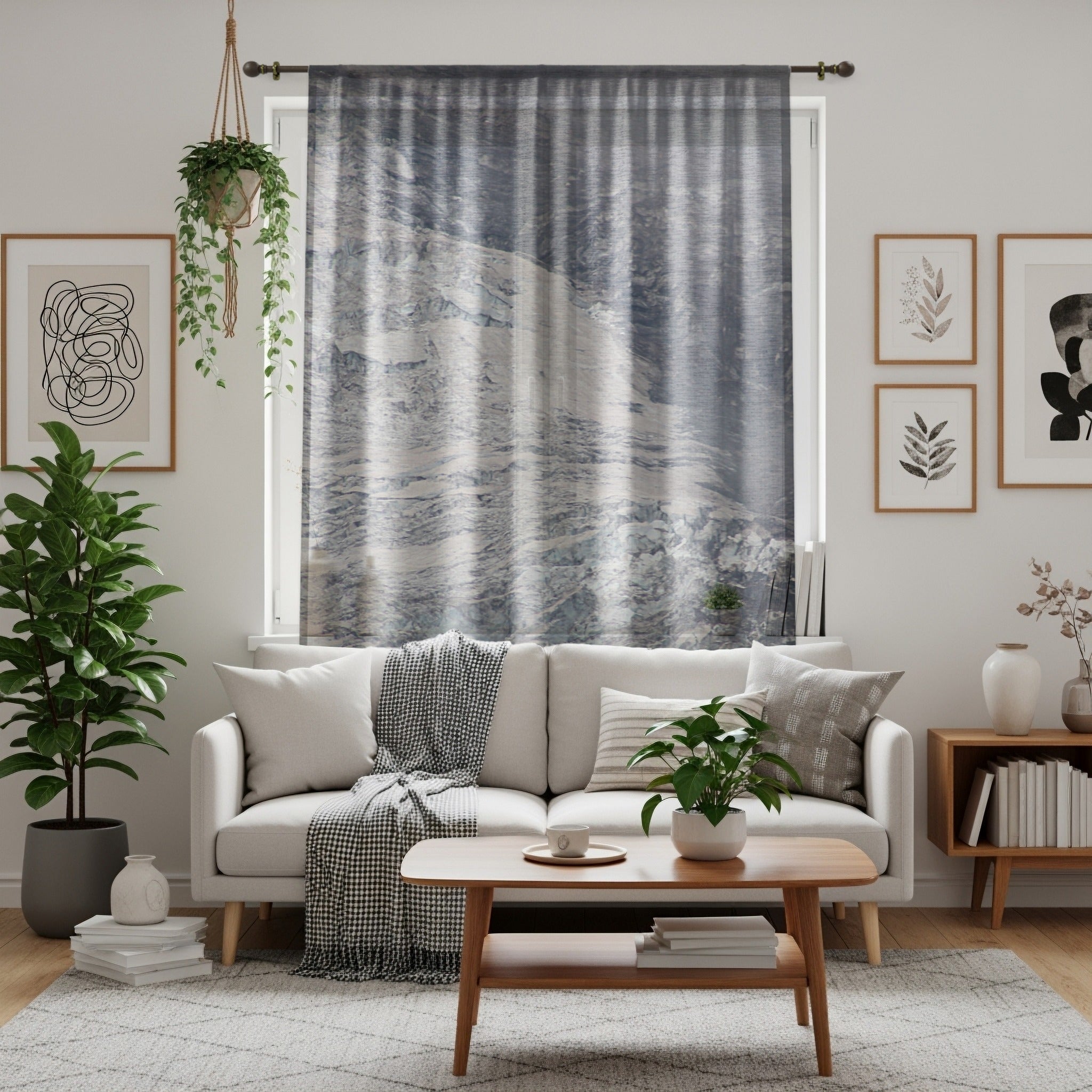 Glacier Window Curtain, Frozen Landscape Drapes, Mountain Range Decor, Abstract Scenic Curtains, Grey Nature Art, Modern Window Coverings