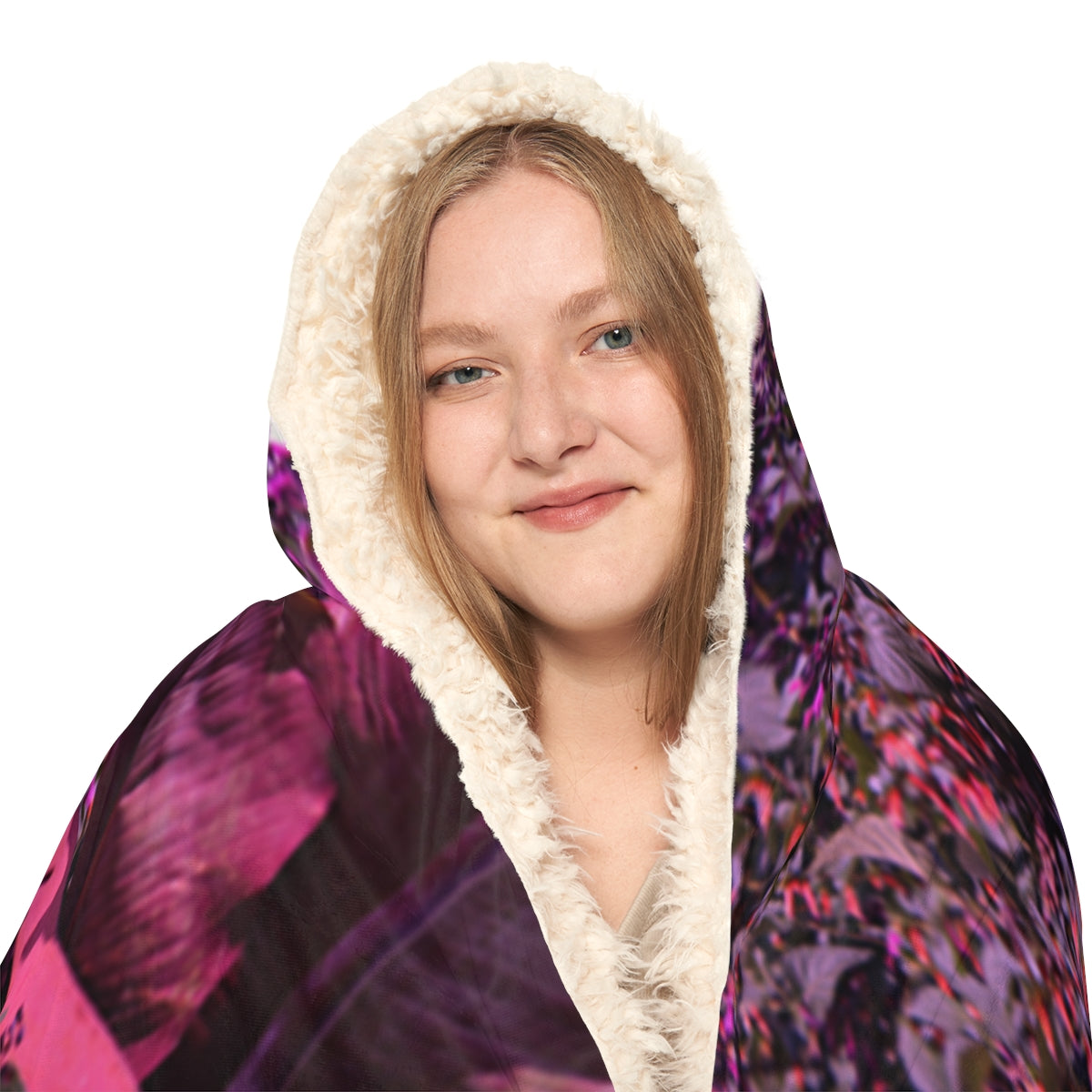 Cozy Hooded Blanket with Vibrant Purple Feather Design