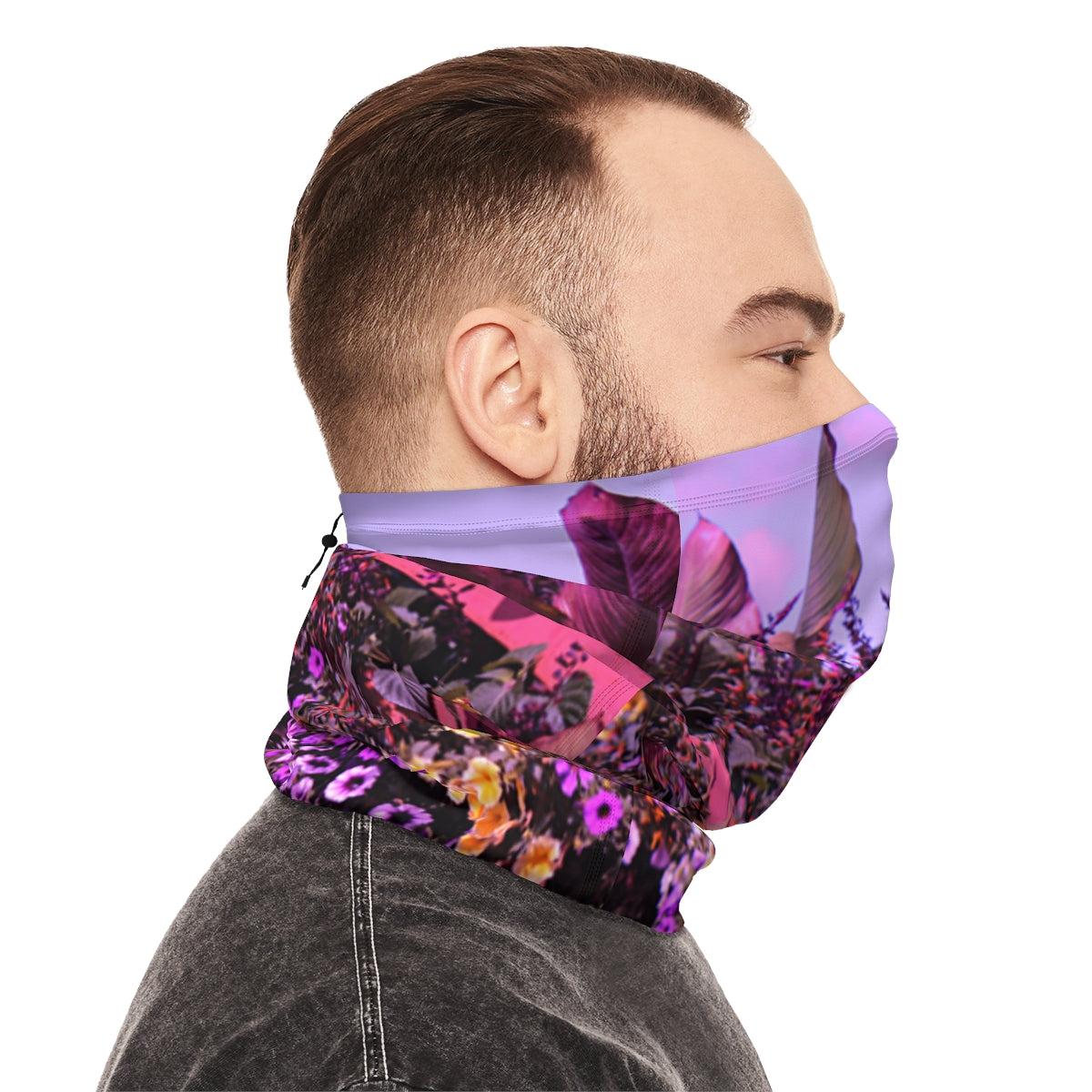 Vibrant Purple Floral Neck Gaiter for Outdoor Activities