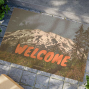 Mountain Welcome Door Mat with Snowy Peak Design