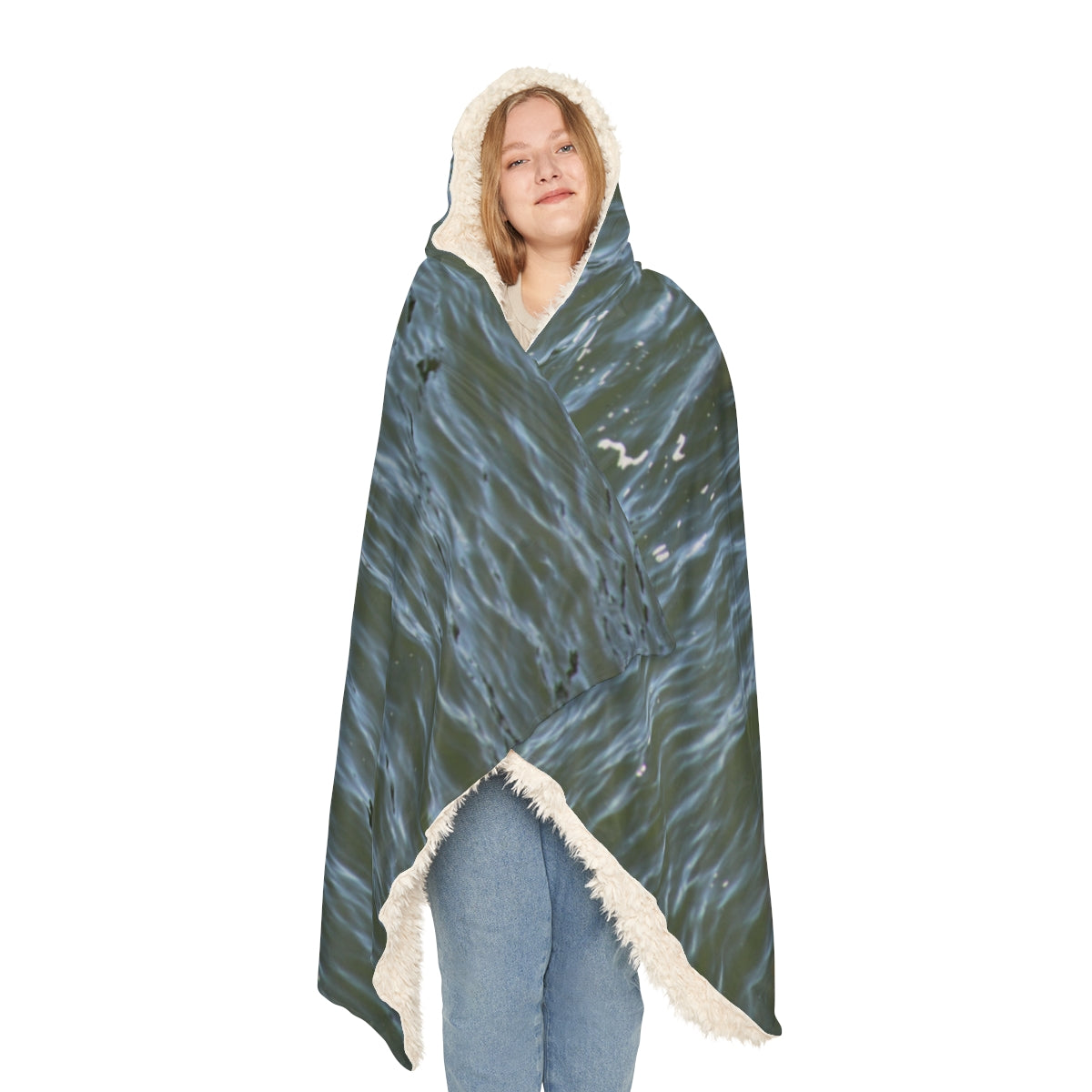 Cozy Hooded Blanket with Realistic Ocean Water Design