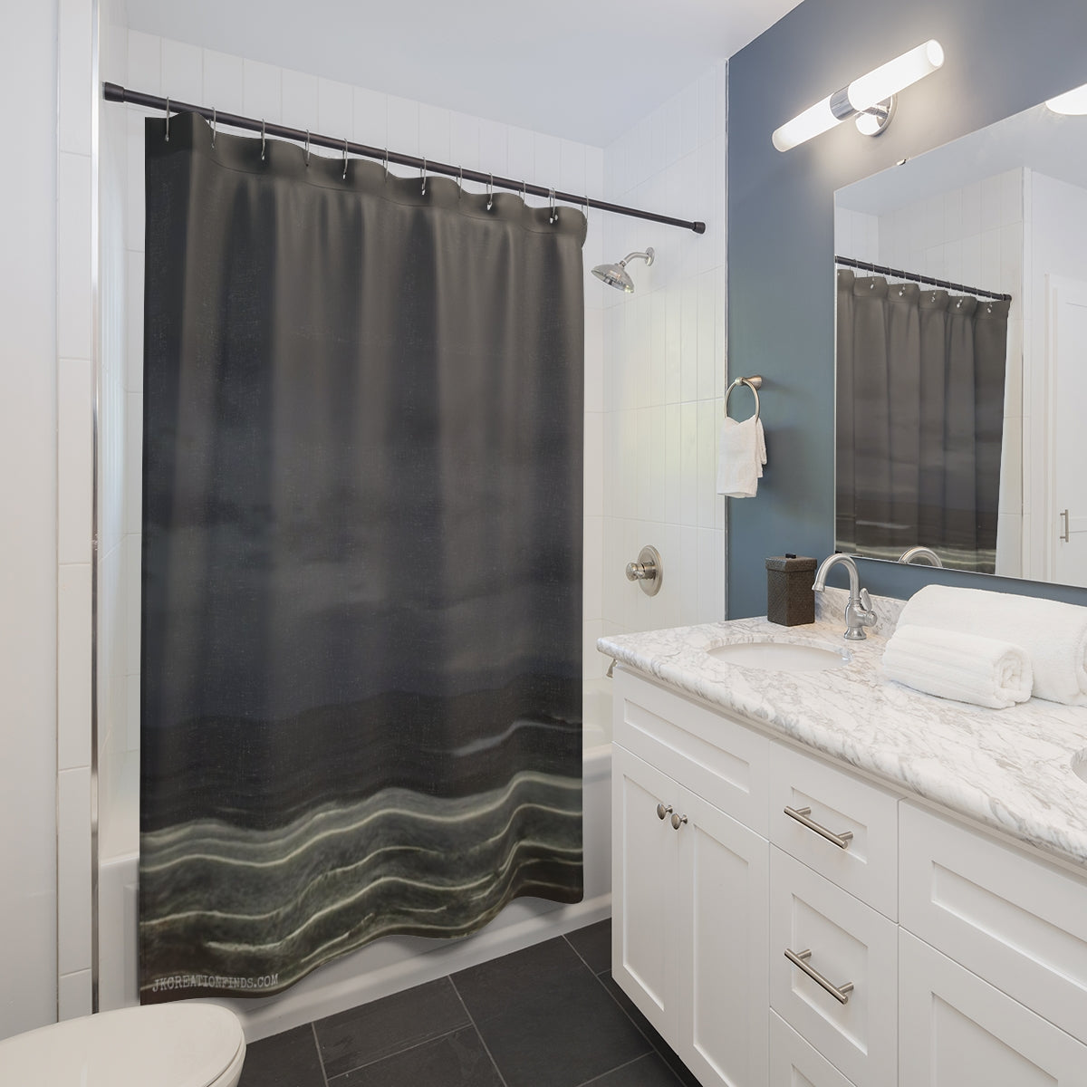 Elegant Dark Wave Patterned Shower Curtain Product