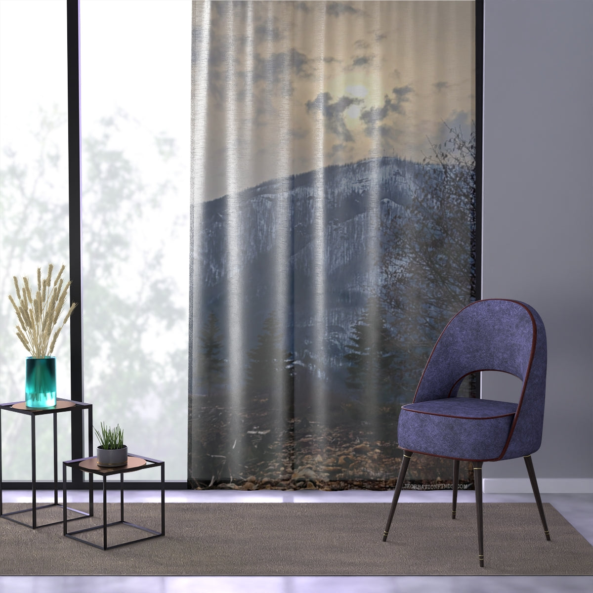 Mountain Landscape Window Curtain, Nature Inspired Home Decor, Forest View Drapes, Scenic Mountain Curtains, Cloudy Sky Window Covering
