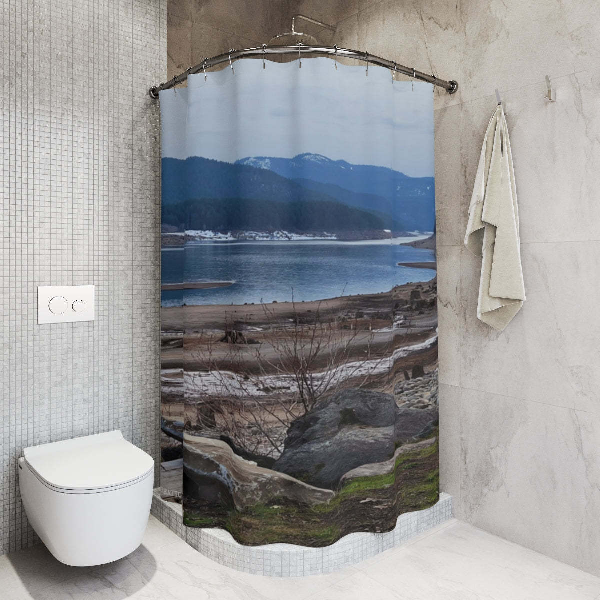 Scenic Mountain Lake View Shower Curtain Decor