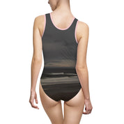 Dark Beach Scene Print One-Piece Swimsuit