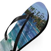 Flip-flops with a Hawaiian beach scene and "Hawaii" text.