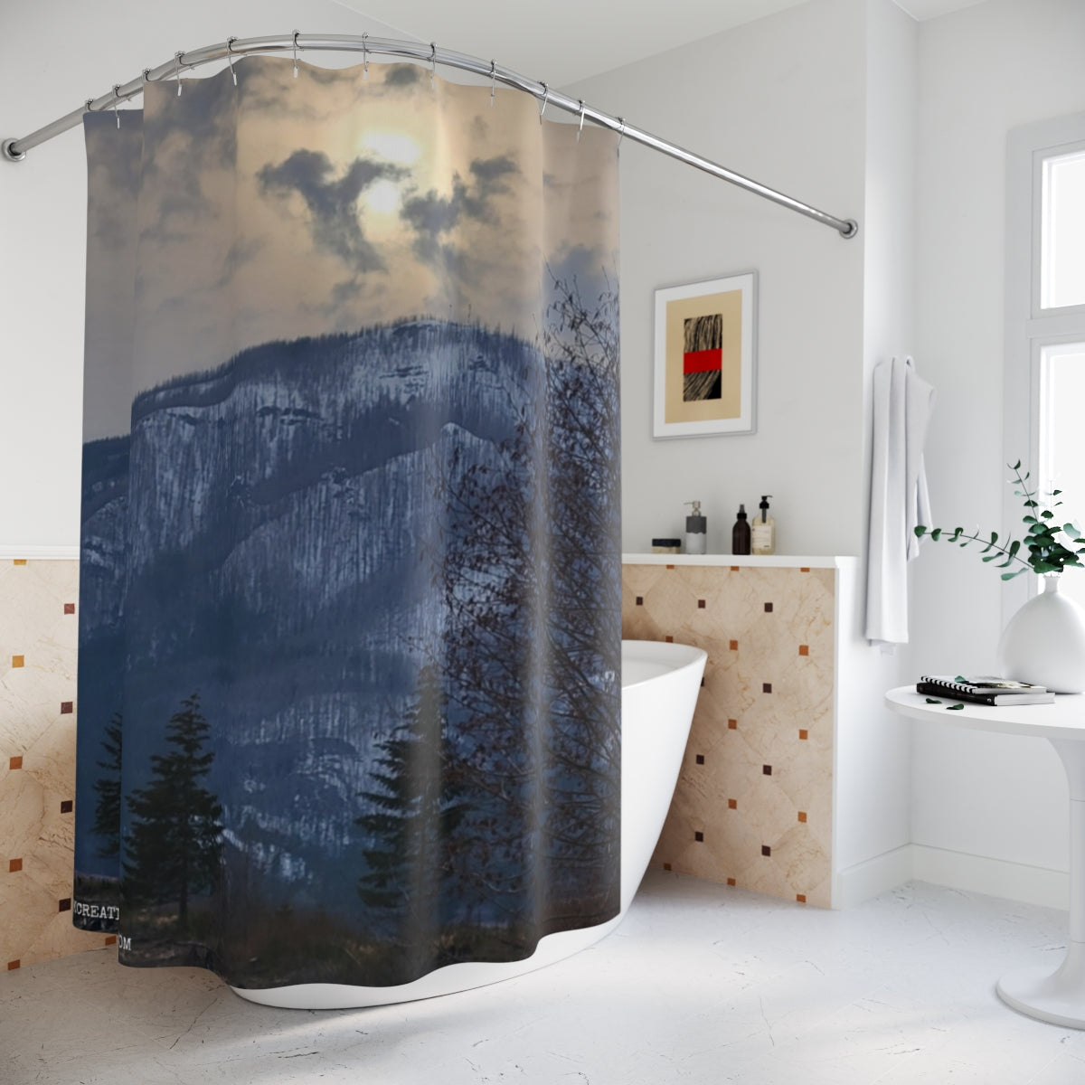 Mesmerizing Snowy Mountain Scene Shower Curtain