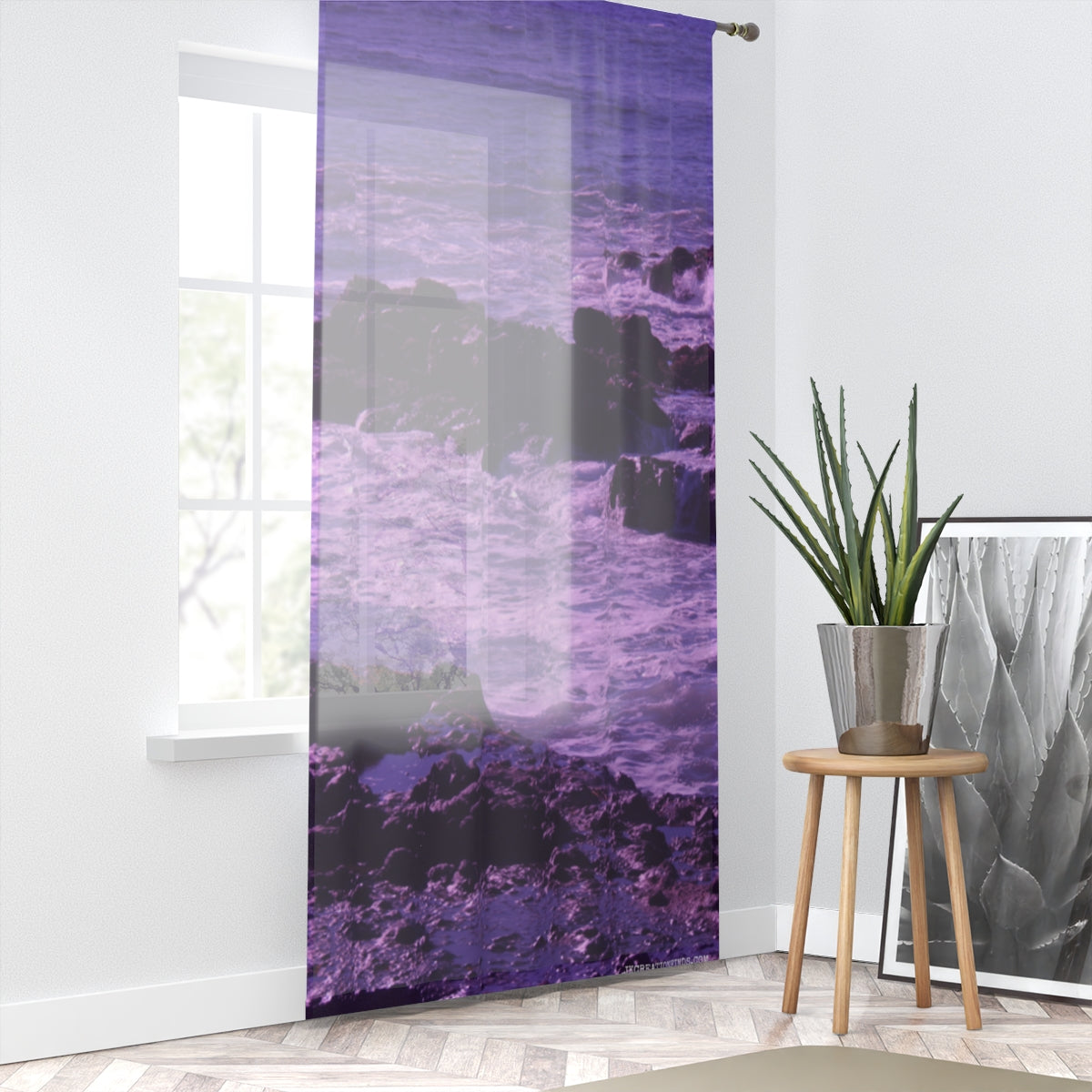 Purple Ocean Waves Print Sheer Curtain Product