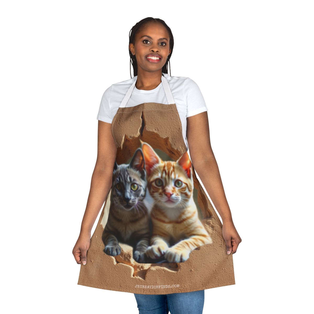 Cute Cats Peeking Through Brown Paper Design Apron