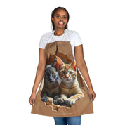 Cute Cats Peeking Through Brown Paper Design Apron