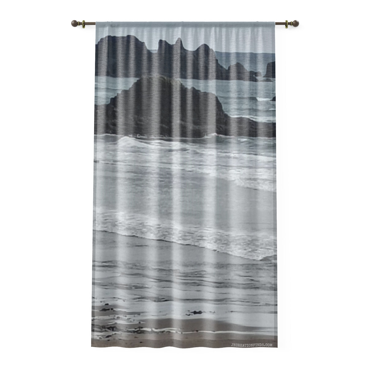 Coastal Rock Formations Window Curtain, Beach View Drapes, Ocean Waves Home Decor, Serene Seascape Curtains, Nature Photography