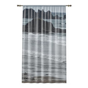 Coastal Rock Formations Window Curtain, Beach View Drapes, Ocean Waves Home Decor, Serene Seascape Curtains, Nature Photography