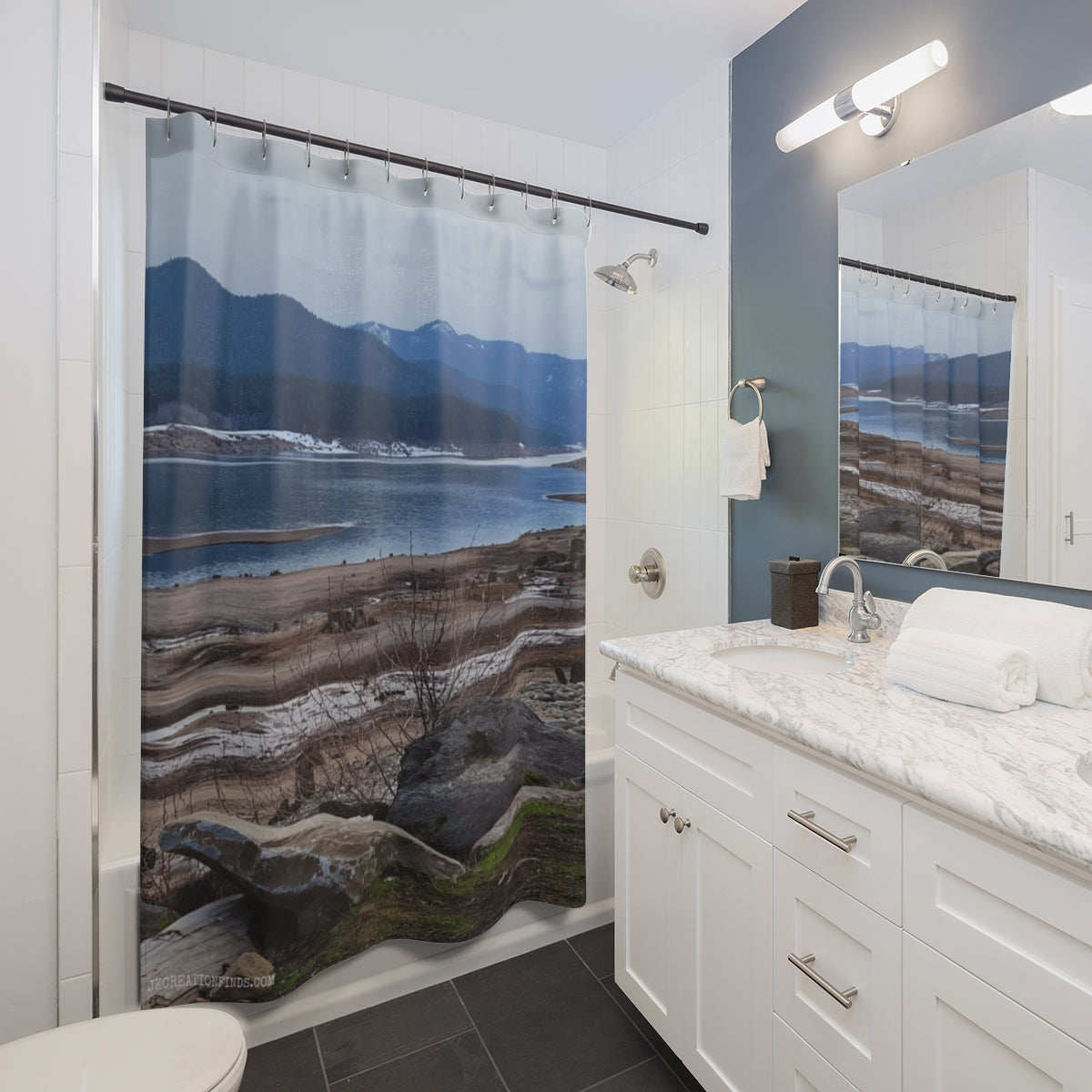 Stunning Mountain Lake View Shower Curtain