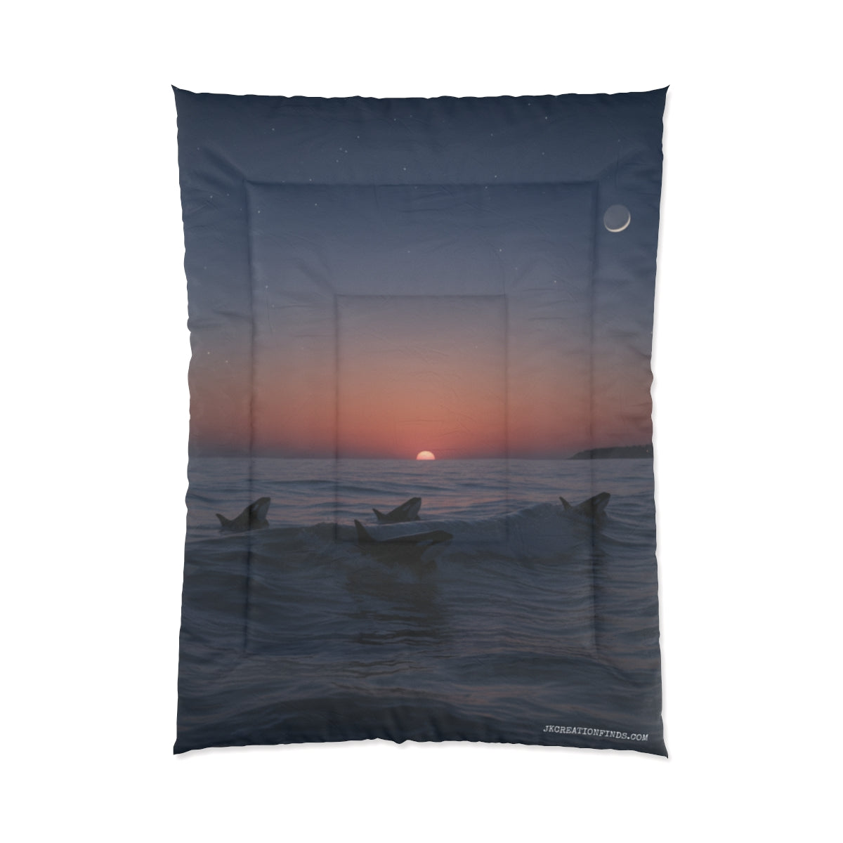 Sunset Ocean Scene with Sharks Blanket