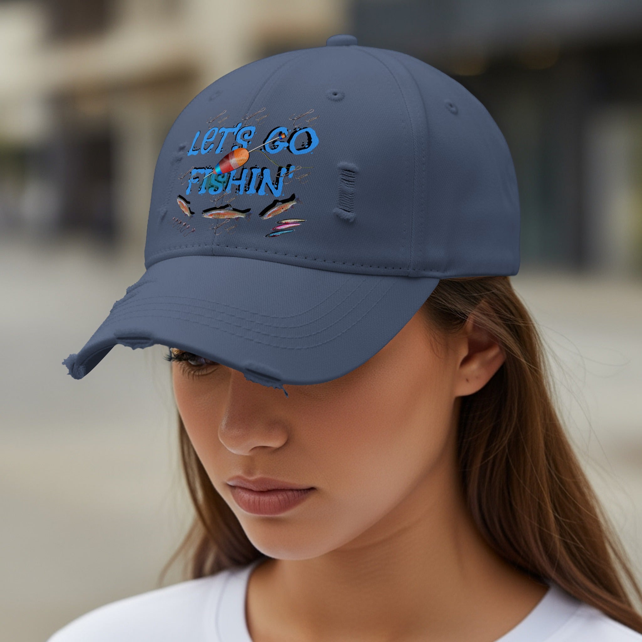 Let's Go Fishin! Distressed Baseball Hat product
