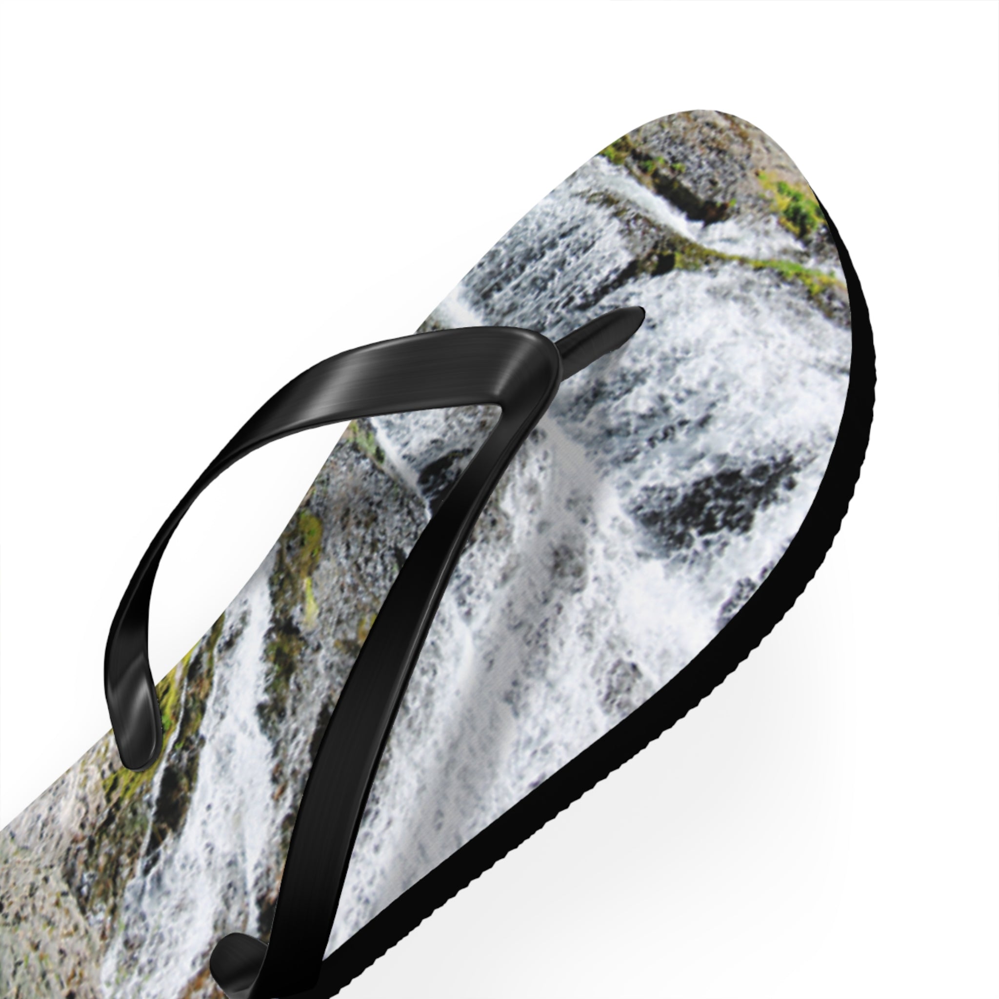 Flip-flop with a waterfall pattern on the sole.