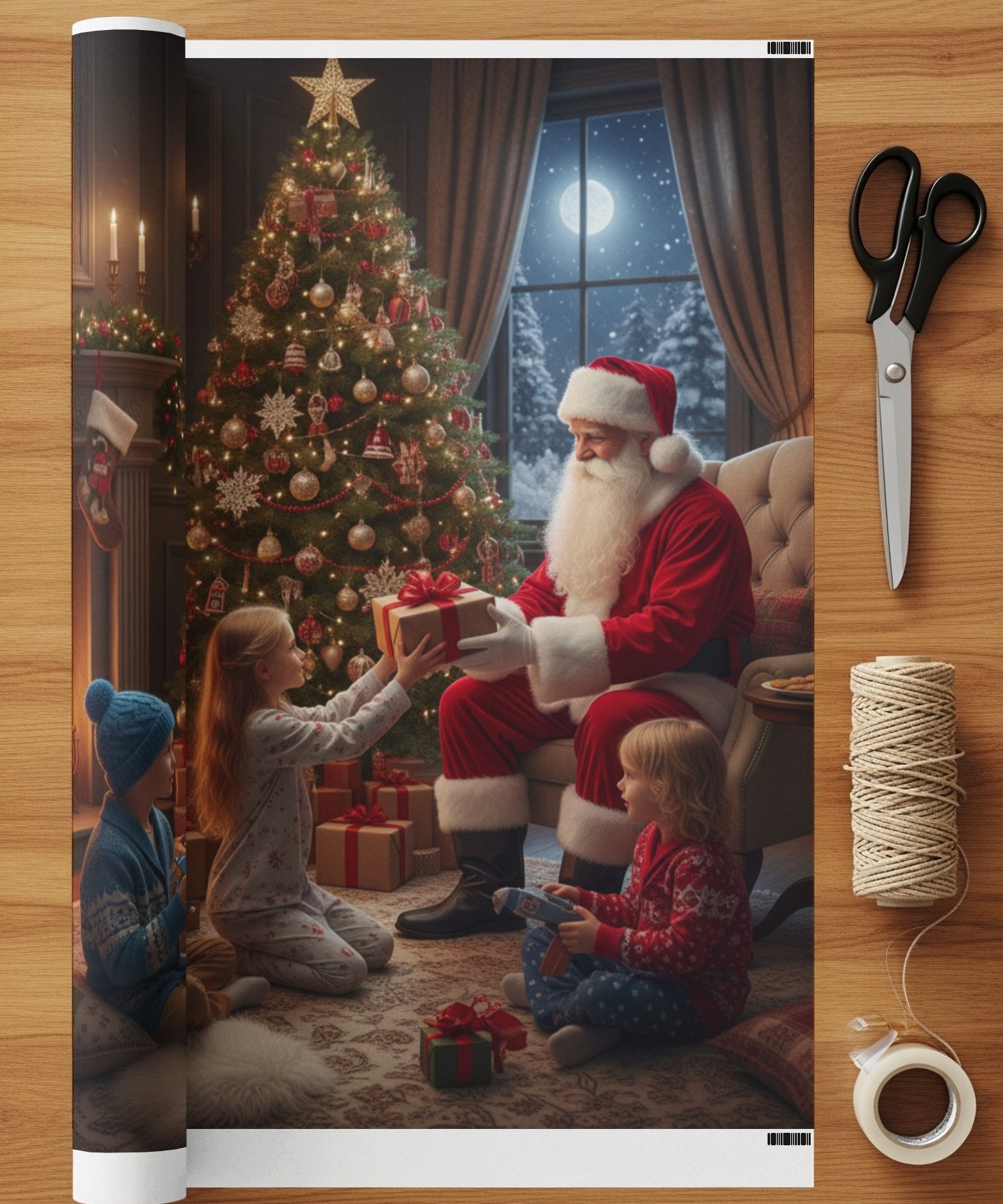 Santa Clause With Kids Receiving Gifts Wall Art