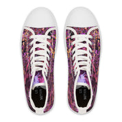 High-top sneakers with a colorful floral pattern.