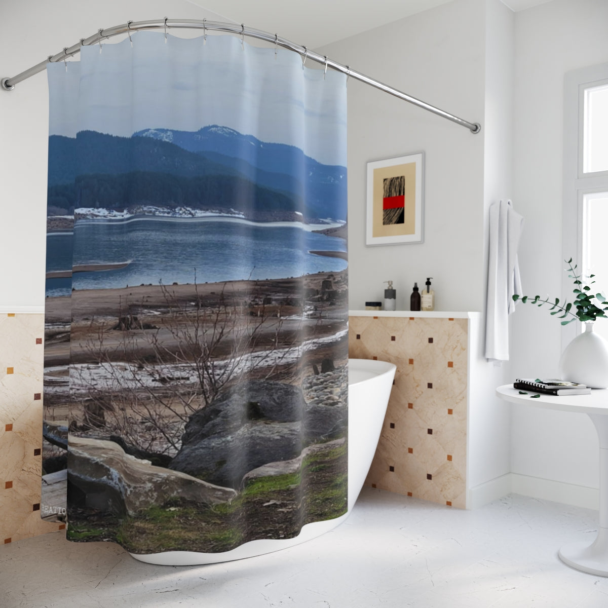 Scenic Mountain Lake View Bathroom Shower Curtain