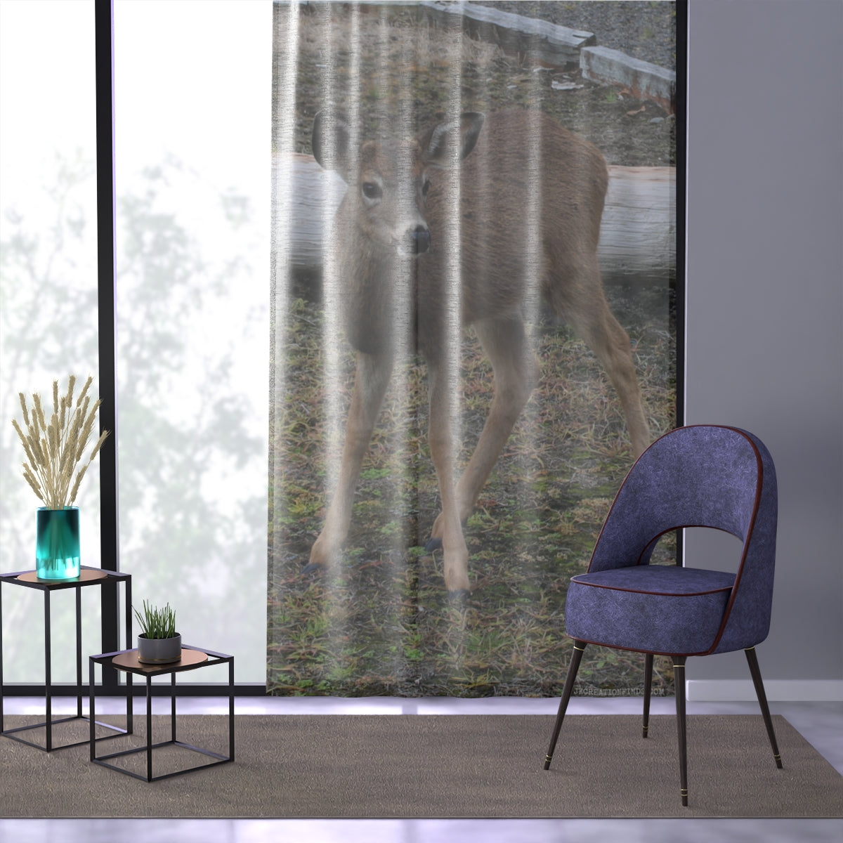 Deer in Forest Design Printed Curtain Elegant Decor