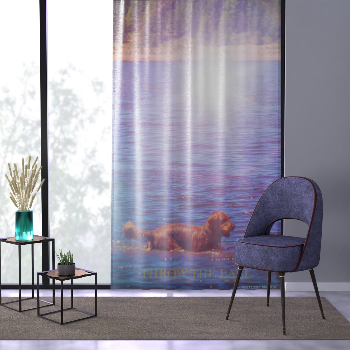 Dog Swimming in Lake Printed Curtain Decor