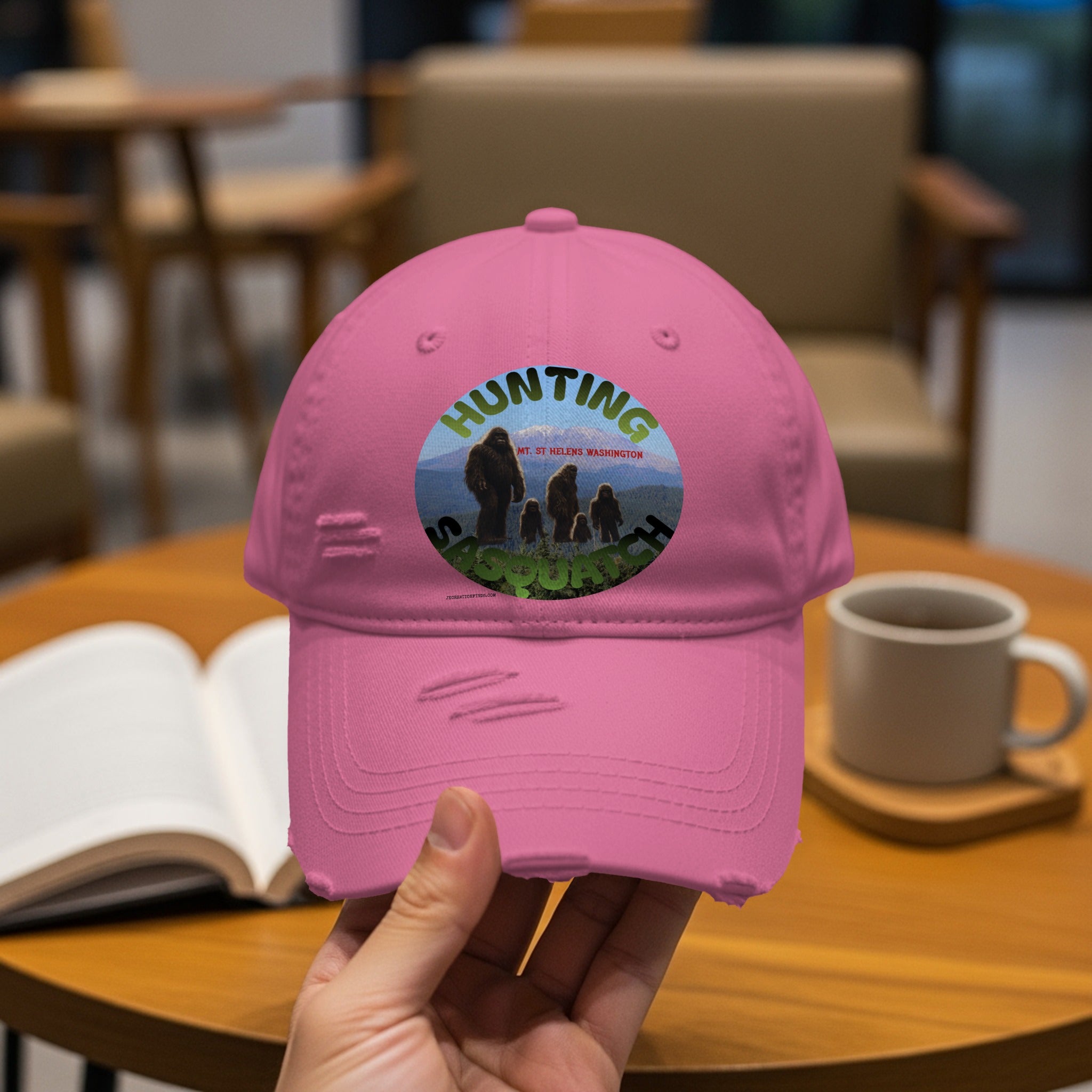 Hunting Sasquatch Graphic Pink Distressed Hat product