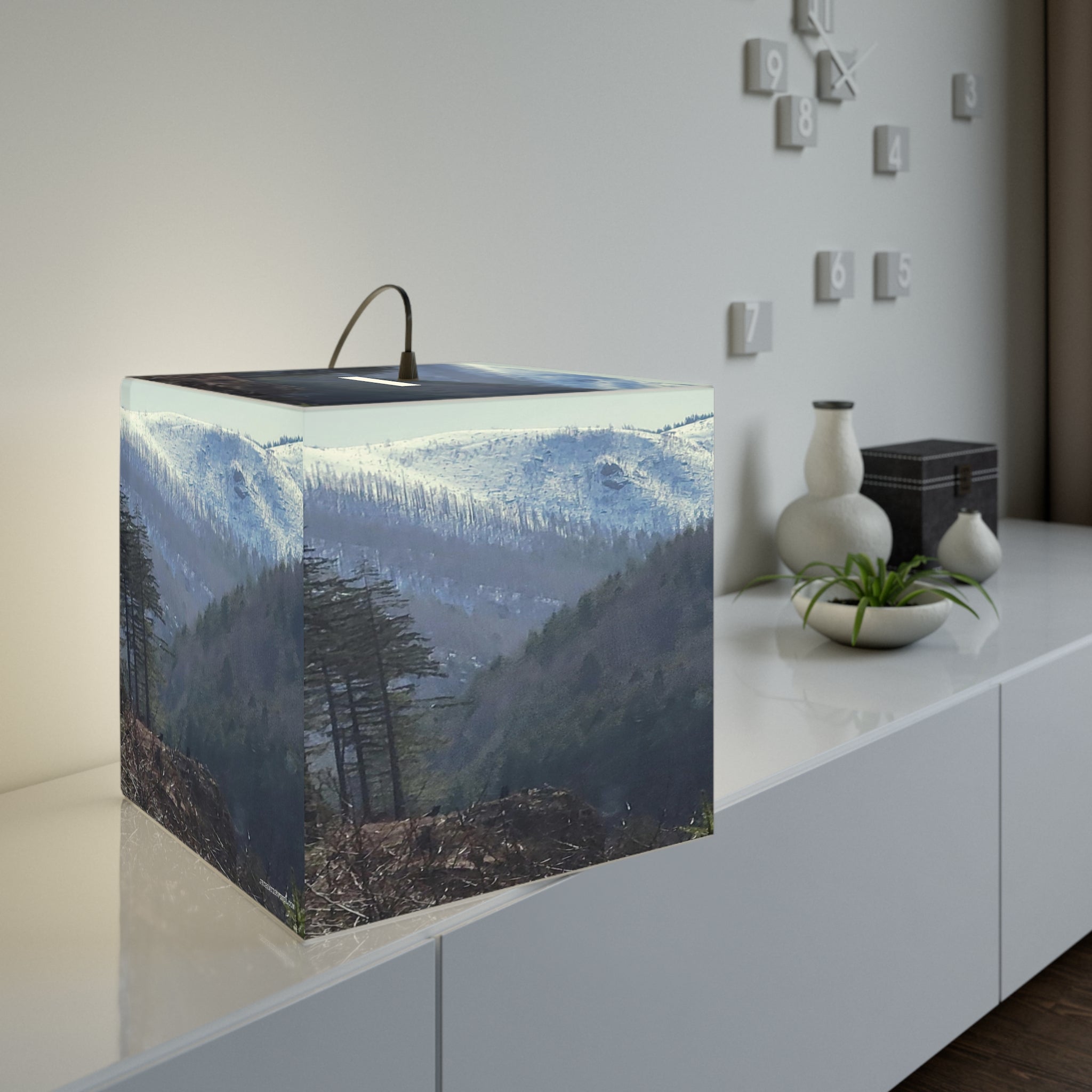 Winter Peaks Forest Scenery Illuminated Cube Light product type