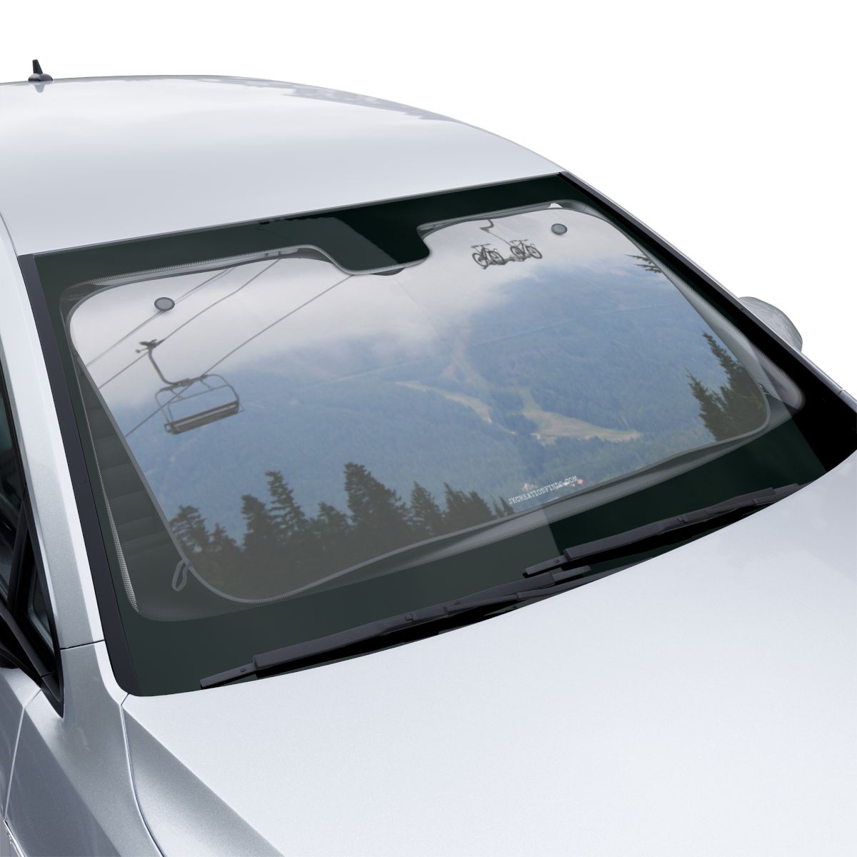 Scenic Mountain and Ski Lift Car Windshield Sunshade