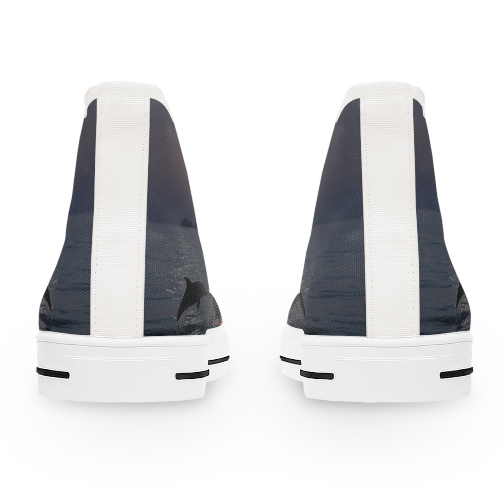 Two high-top sneakers featuring a leaping dolphin against a dark seascape.