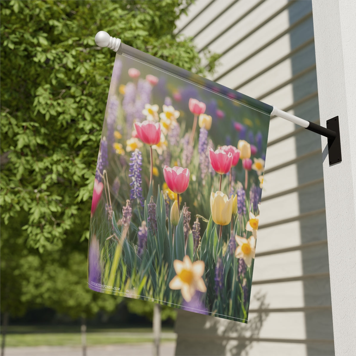 Vibrant Spring Tulips and Daffodils Garden Flag