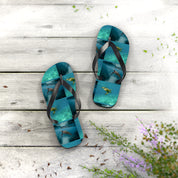 Flip-flops with a repeating pattern of sea turtles swimming underwater.