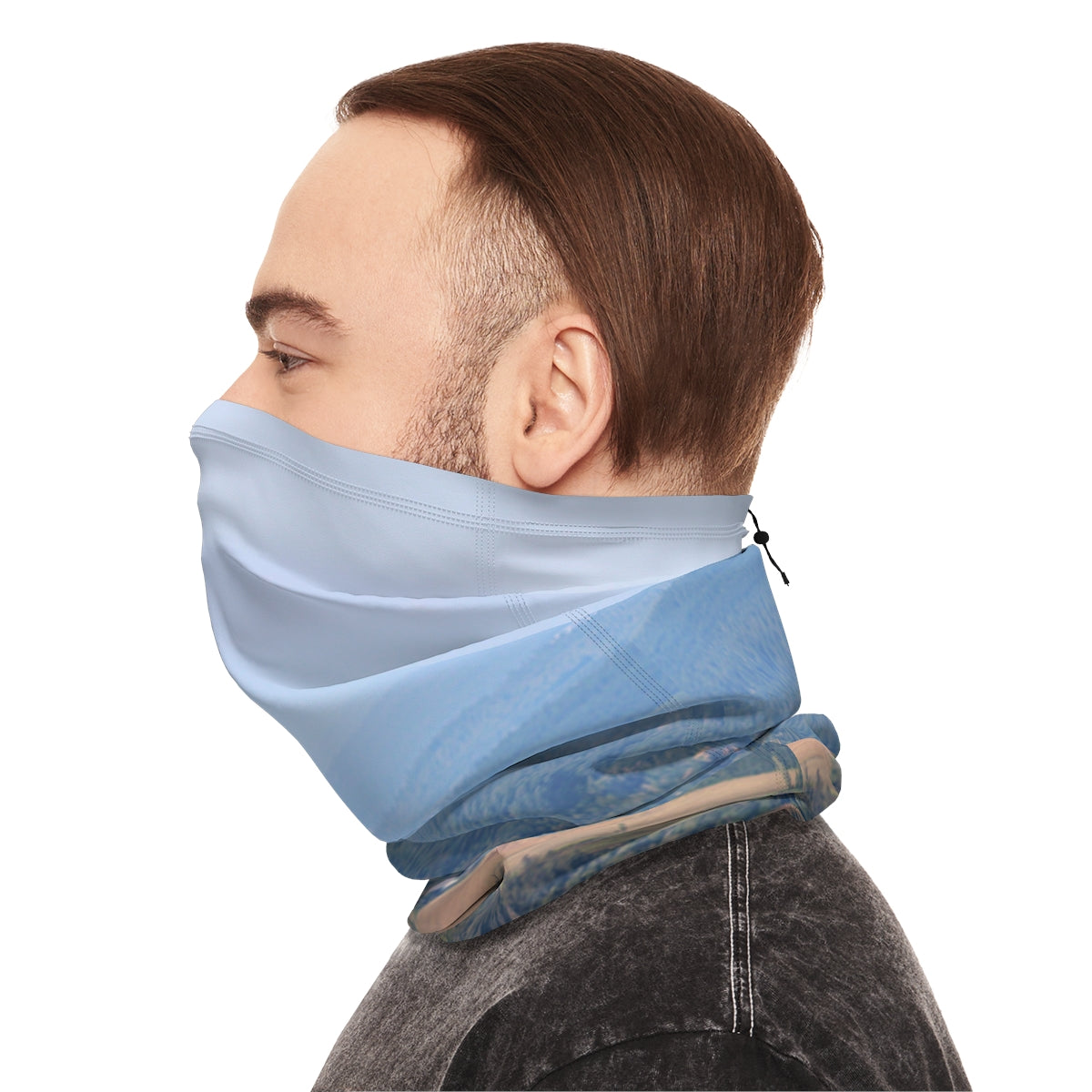 Light Blue Gradient Designed Neck Gaiter for Outdoor Use