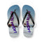 Laguna Beach flip-flops with ocean and rock background.